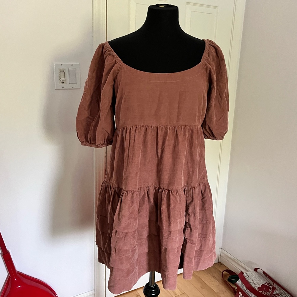 AE Corduroy Puff Sleeve Babydoll Mini Dress